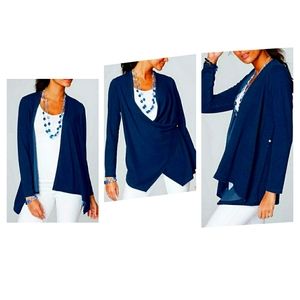 J. Jill Ocean Wash Indigo Drape Front  Cardigan